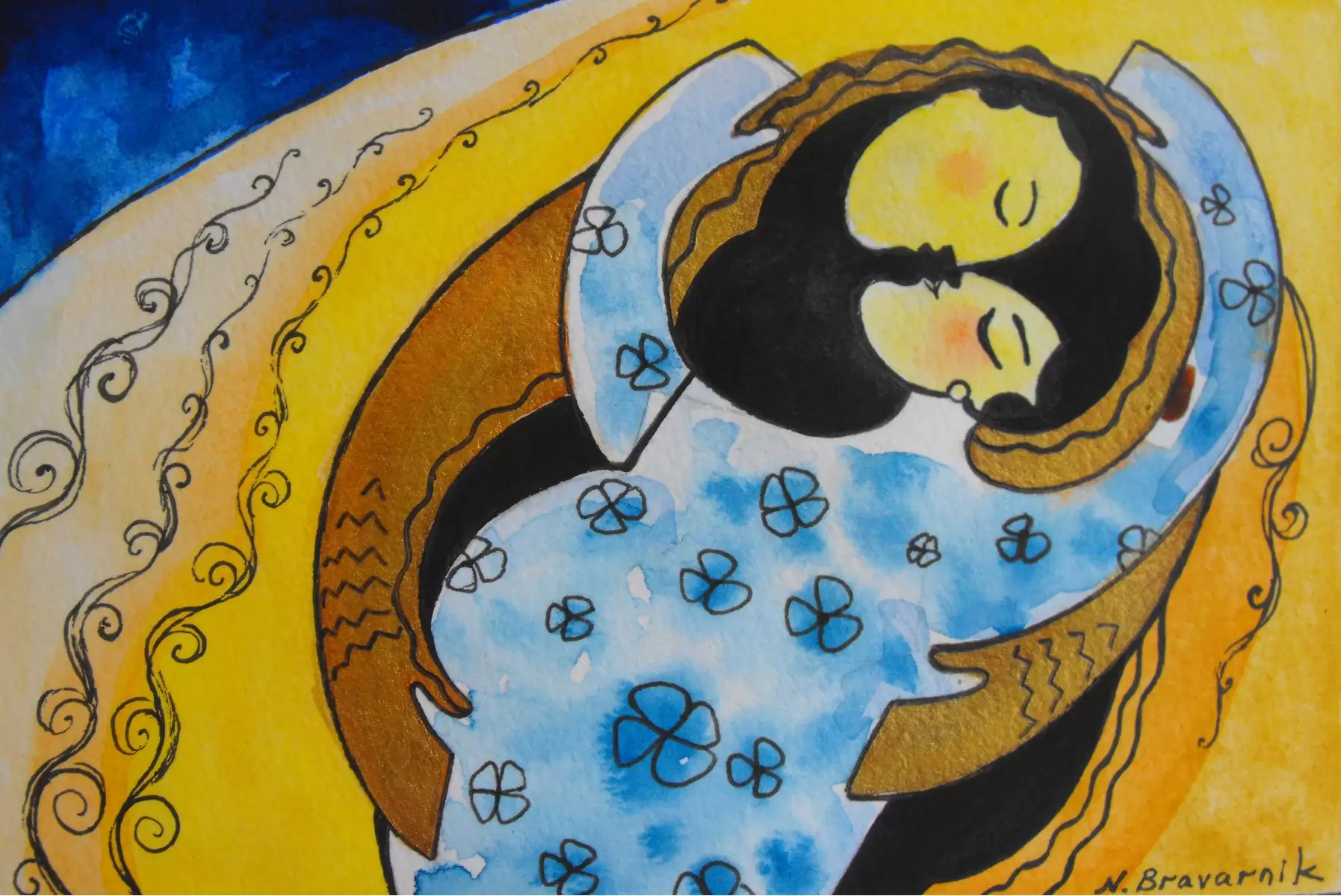 אהבתי - נטליה ברברניק - תמונות רומנטיות לחדר שינה איור רישום בצבע  - מק''ט: 122257