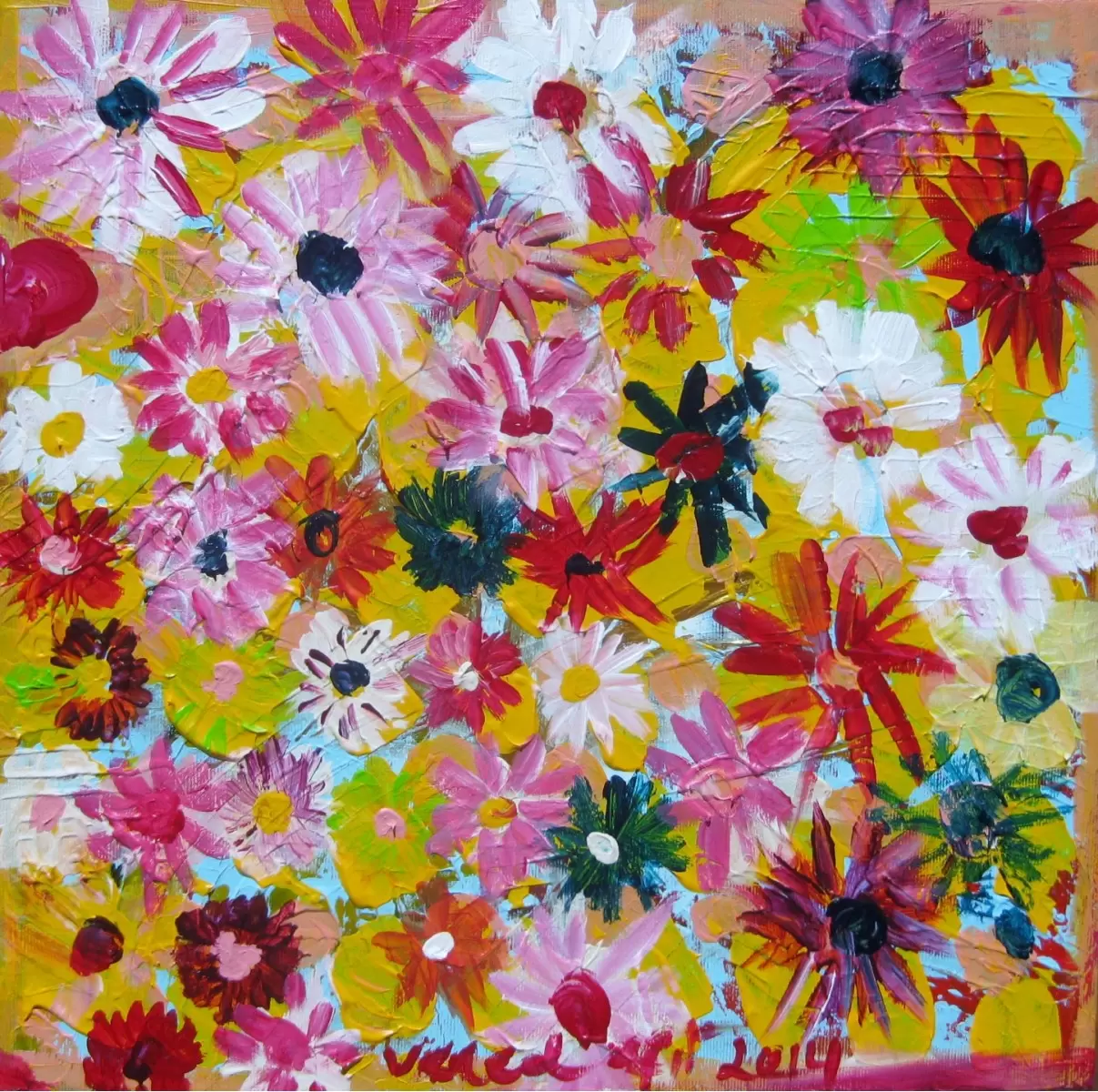 צבעוניות מתפרצת - ורד אופיר - תמונות צבעוניות לסלון אבסטרקט פרחוני ובוטני  - מק''ט: 234686