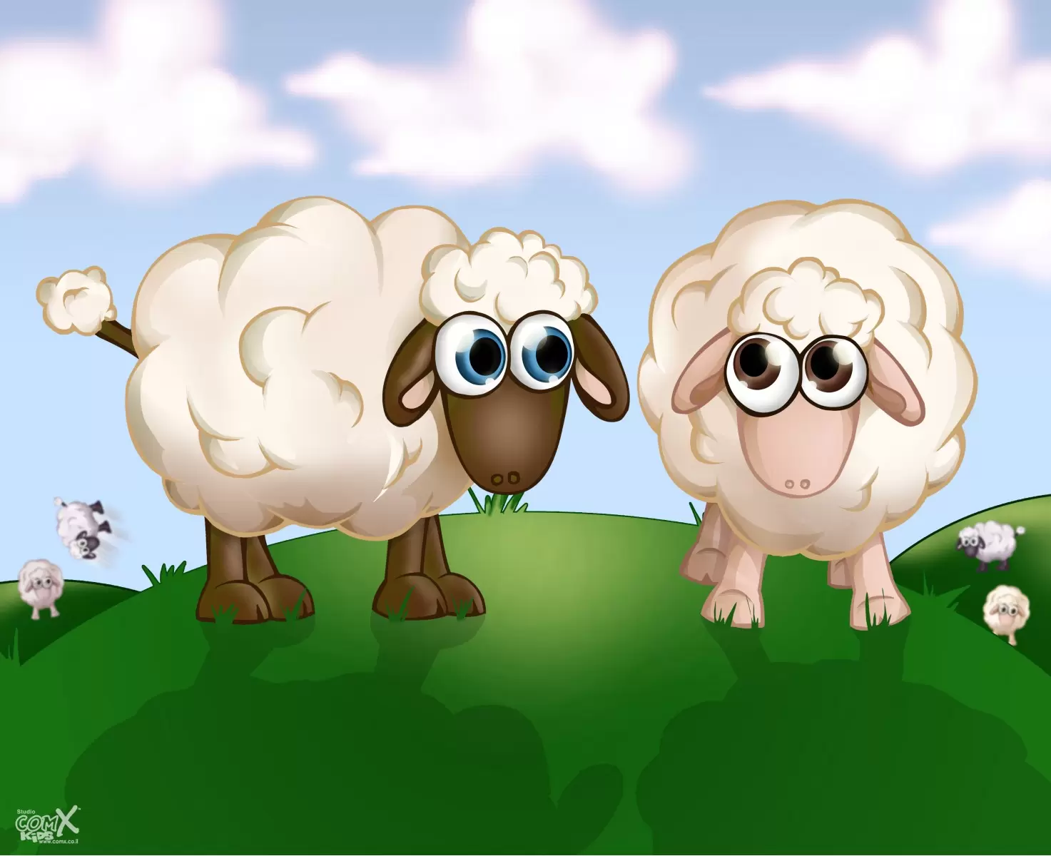 כבשים על גבעה - חנן אביסף - תמונות לחדרי תינוקות קומיקס  - מק''ט: 287913