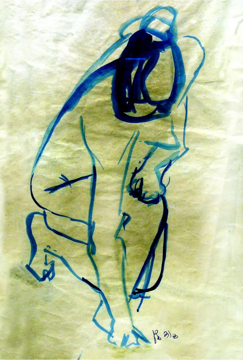 נערה בכחול - דוד סלע - איור רישום בצבע  - מק''ט: 99866