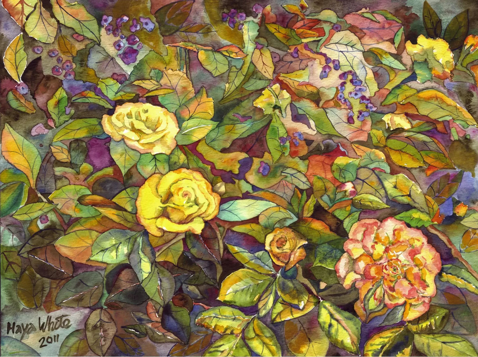 ורדים צהובים - חיה וייט - צבעי מים  - מק''ט: 213158