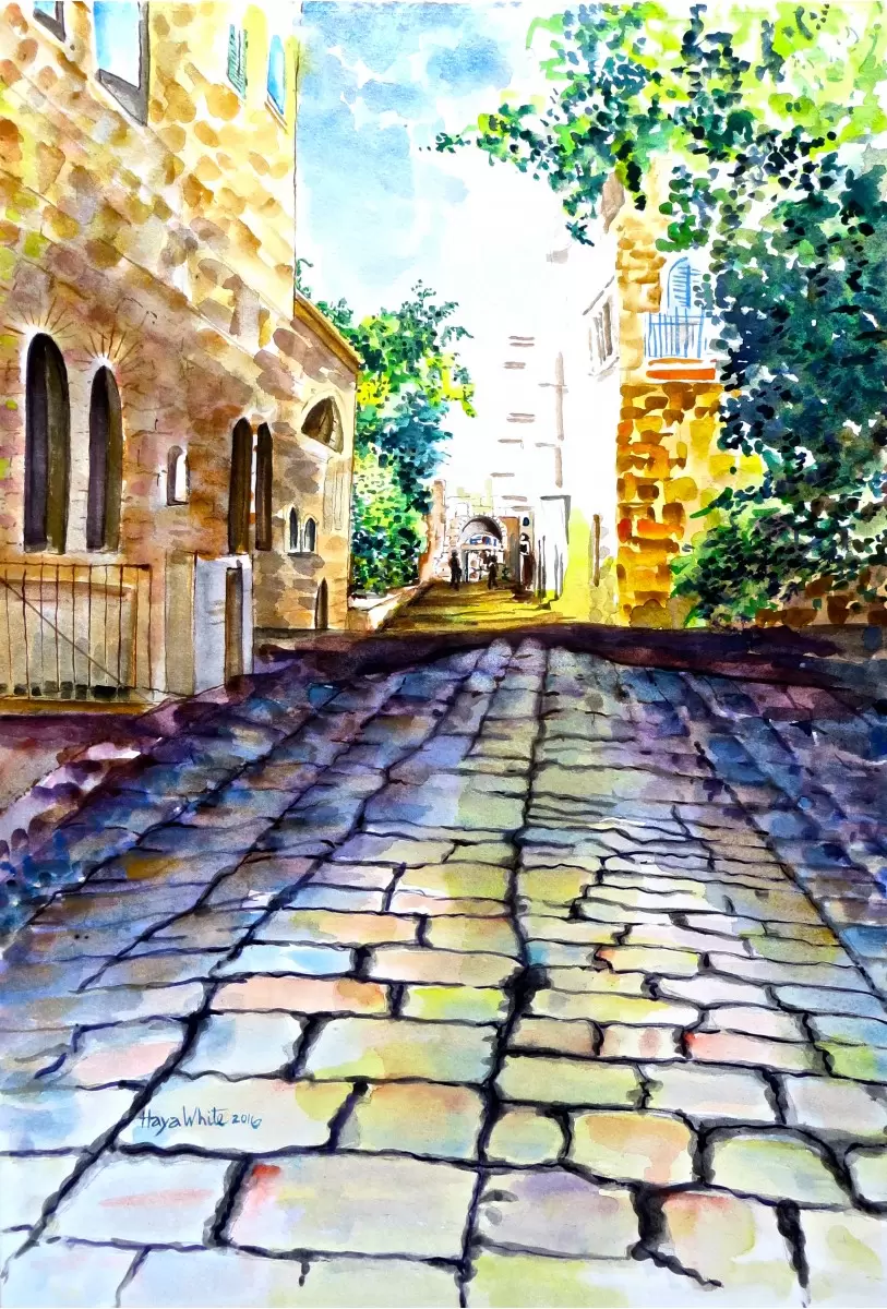 רחוב ירושלמי - חיה וייט - צבעי מים  - מק''ט: 291787