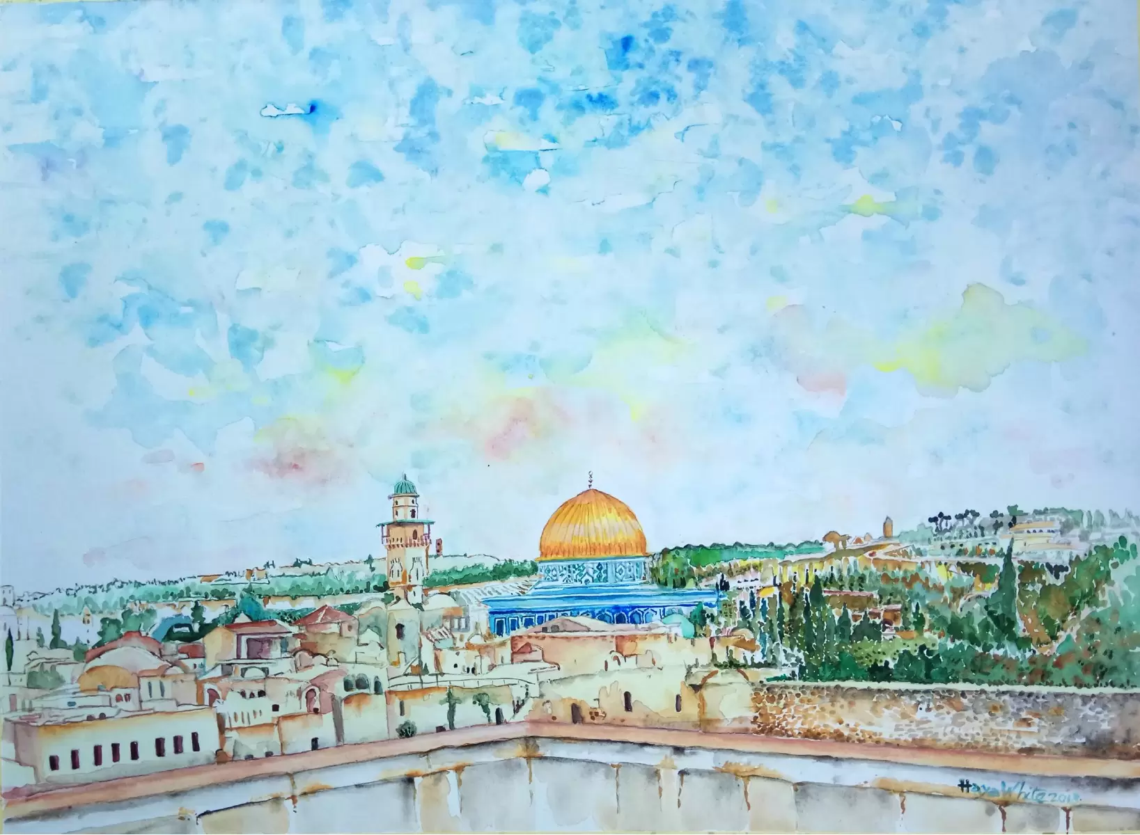 ירושלים מזהב - חיה וייט - צבעי מים  - מק''ט: 311009