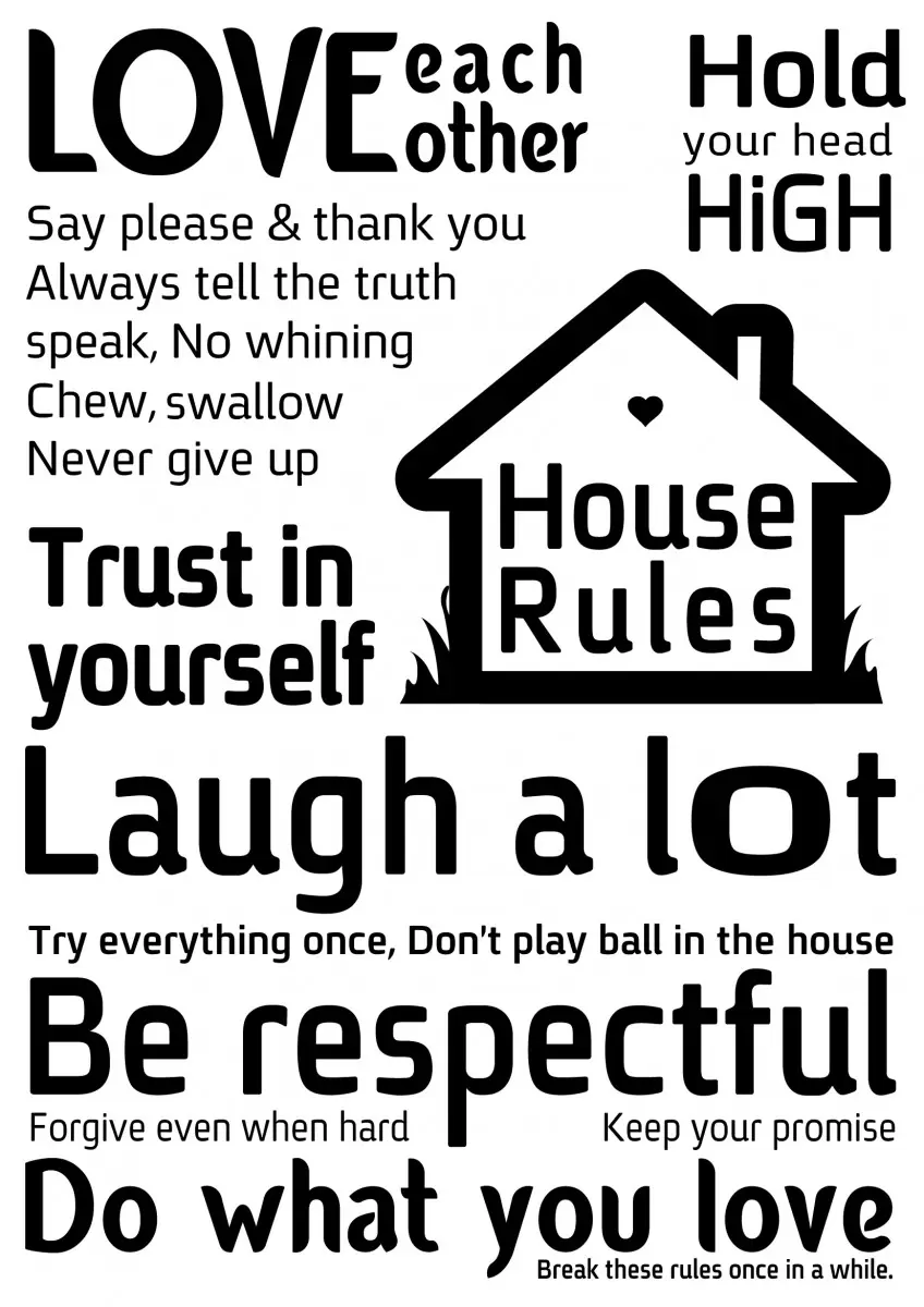 House Rules 1 - מסגרת עיצובים - מדבקות קיר משפטי השראה טיפוגרפיה דקורטיבית  - מק''ט: 218812