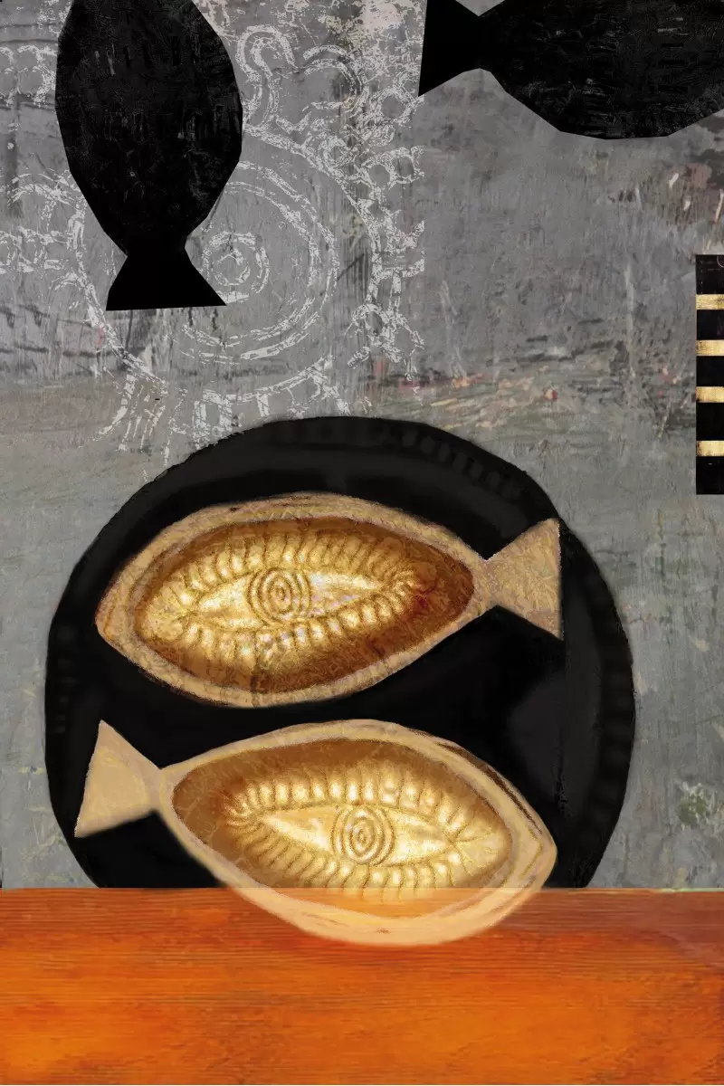 שני דגי זהב - נעמי פוקס משעול - תמונות אווירה מדיה מעורבת מיקס מדיה  - מק''ט: 53248