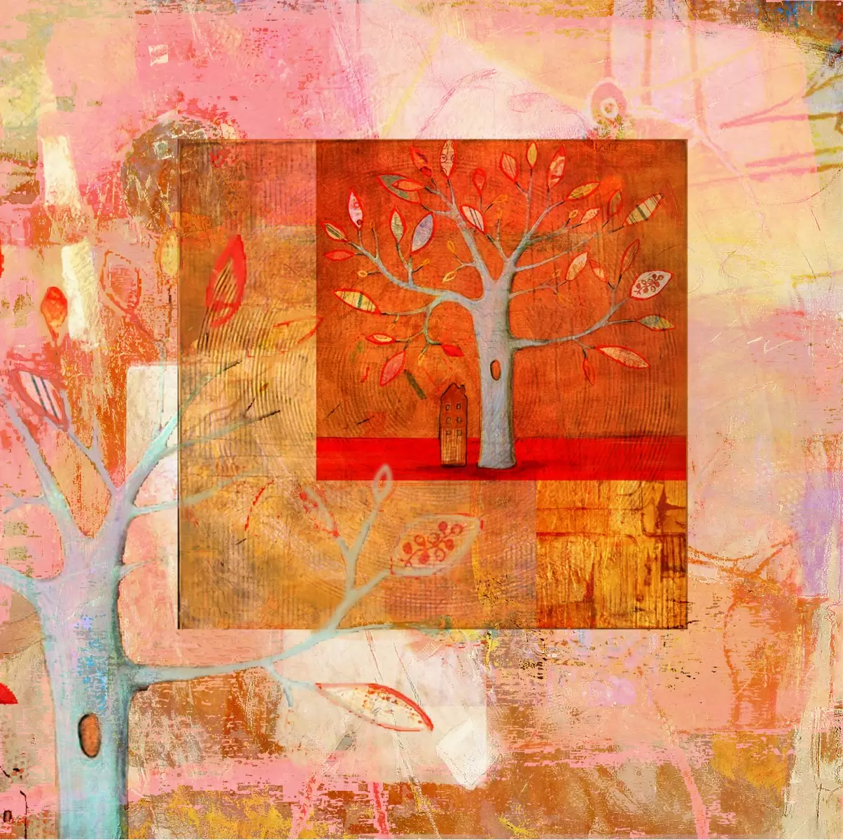 עץ המשאלות - נעמי פוקס משעול - תמונות צבעוניות לסלון אבסטרקט פרחוני ובוטני  - מק''ט: 57294