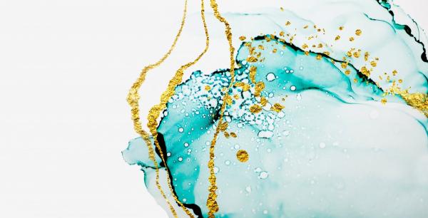 פסי זהב על ים תורכיז – Artpicked Modern | תמונה לסלון בסגנון מודרני