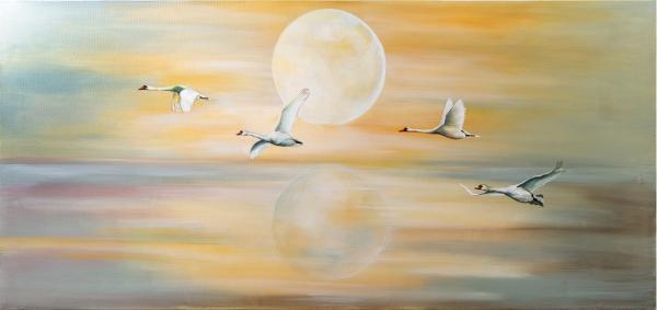 נוף עם ארבעה עגורים – דיאנה שדה | תמונה לסלון בסגנון כפרי