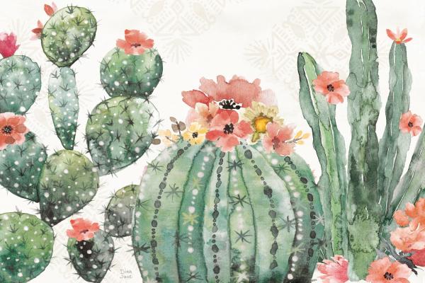 גינת קקטוסים בצבעי מים – Dina June | תמונה לסלון בסגנון מודרני