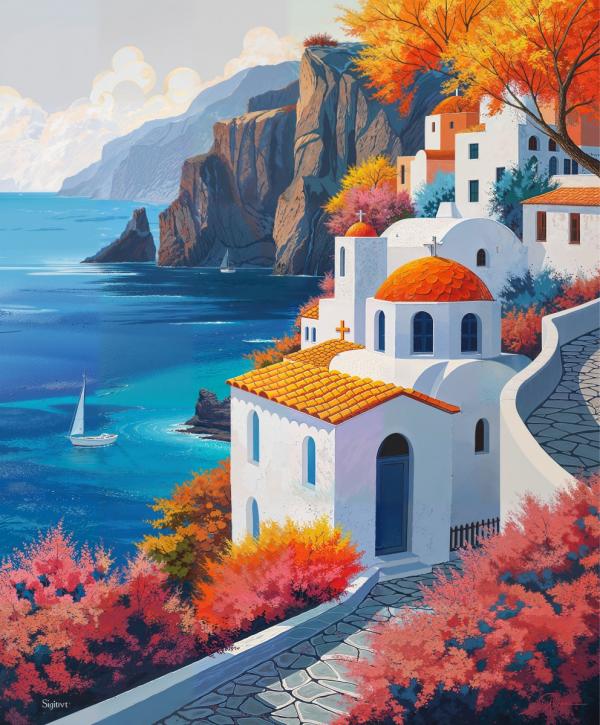 קיץ באיים – יוסי גבעוני | תמונה לסלון בסגנון מודרני