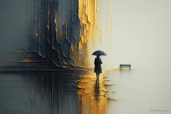 גשם מוזהב – יובל אמיר | תמונה לסלון בסגנון סוריאליסטי