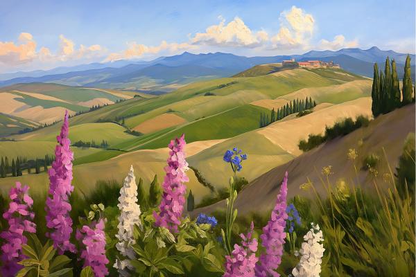 תורמוסים והרי הגליל – גנה ליטמן | תמונה לסלון בסגנון כפרי