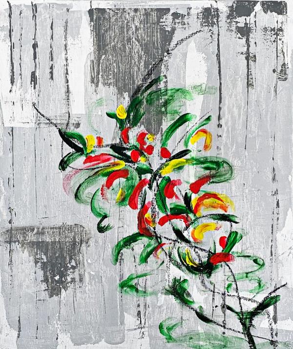 פריחה גולמית 2 – ורד דיין | תמונה לסלון בסגנון מודרני