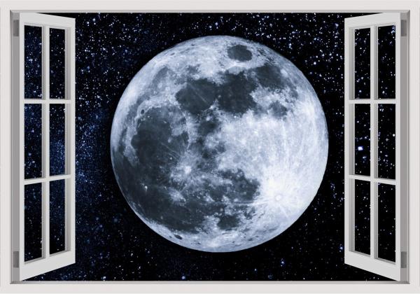 ירח מלא בחלון – Artpicked Windows | תמונה לסלון בסגנון מודרני