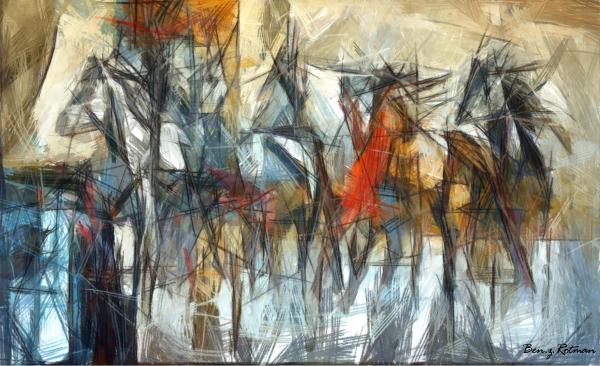 מירוץ סוסים – בן רוטמן | תמונה לסלון בסגנון מופשט