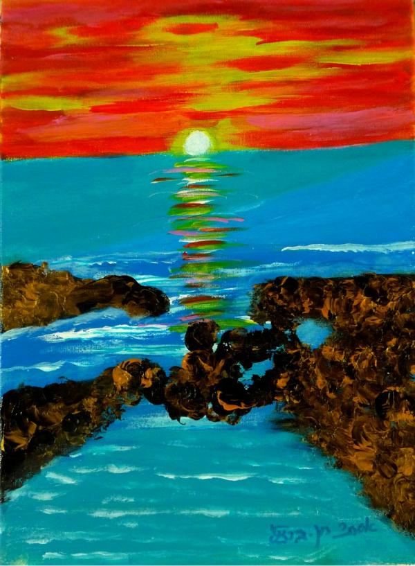 שקיעה בראש הנקרה – אסתר חן-ברזילי | תמונה לסלון בסגנון כפרי