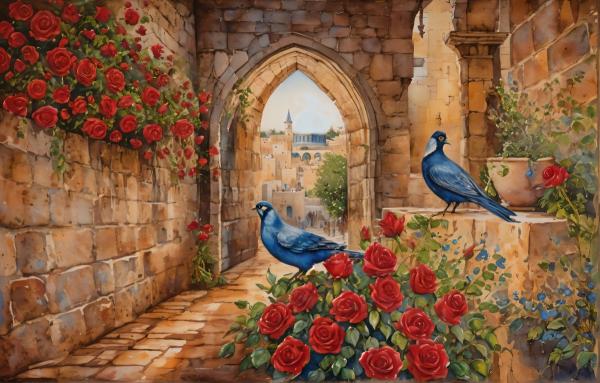 זוג יונים – חבצלת רוסבי | תמונה לסלון בסגנון כפרי