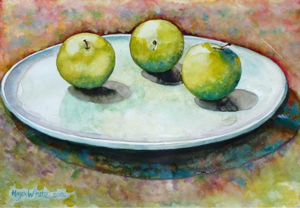 3 שזיפים על צלחת – חיה וייט | תמונה לסלון בסגנון מודרני