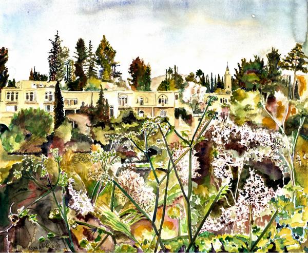 פריחה בבוסתן – חיה וייט | תמונה לסלון בסגנון כפרי