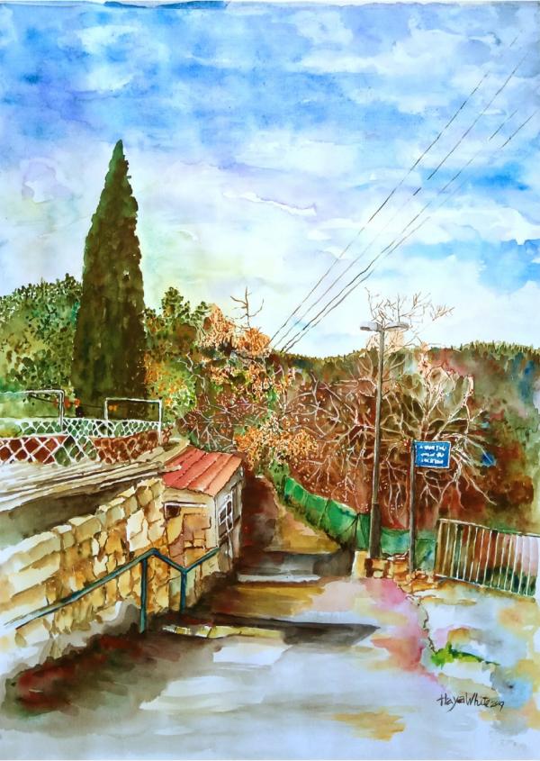 מדרגות עין כרם ב׳ – חיה וייט | תמונה לסלון בסגנון כפרי