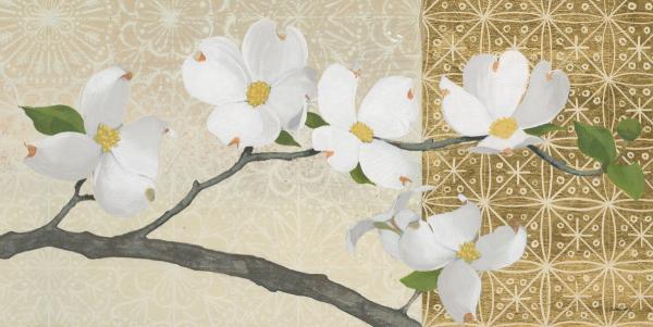 פריחה סינית בלבן וזהוב – Kathrine Lovell | תמונה לסלון בסגנון מודרני