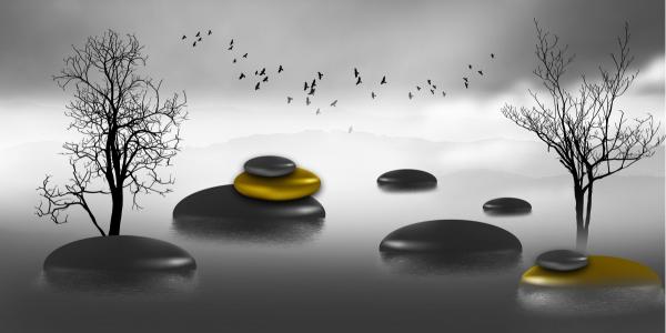 חלוקי נחל נורדי  מוזהב – Artpicked | תמונה לסלון בסגנון מינימליסטי