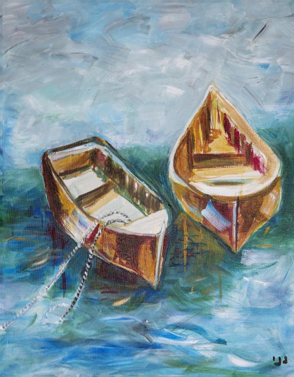 סירות הדיג בים הכחול – רחל אלון | תמונה לסלון בסגנון מודרני