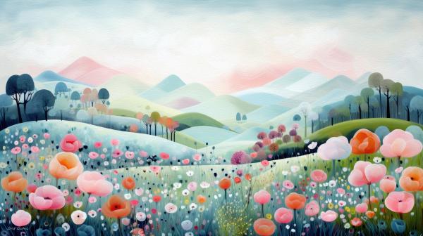 בין הרים ובין גבעות – אורית גפני | תמונה לסלון בסגנון כפרי