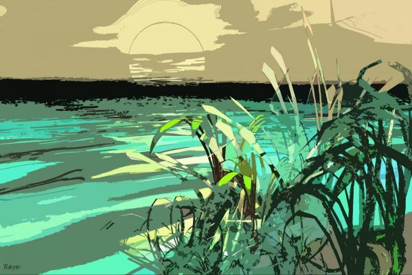 שקיעה בים – רעיה גרינברג | תמונה לסלון בסגנון מודרני