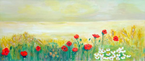 פרגים בשדה השבולים – רינה יניב | תמונה לסלון בסגנון כפרי