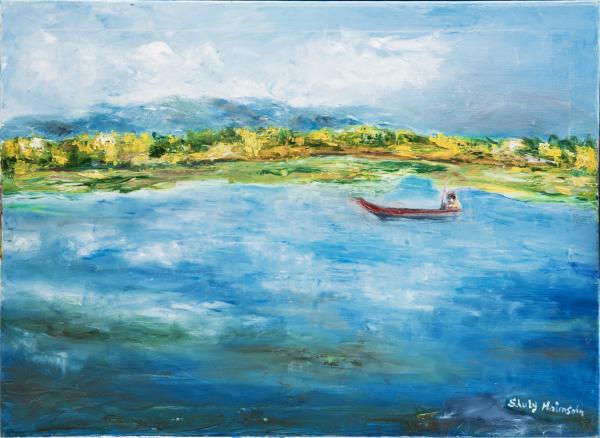 על  אגם אינליי-בורמה – שולי חיימזון | תמונה לסלון בסגנון מודרני