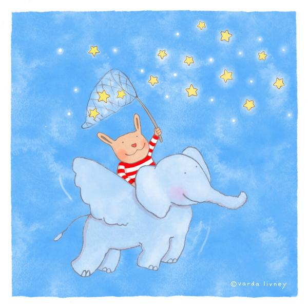 vardaart flying elephant – ורדה ליבני | תמונה לחדרי ילדים בסגנון כפרי