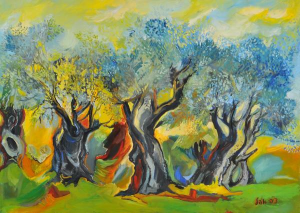 תנועת עצים – ציפי אהל | תמונה לסלון בסגנון כפרי
