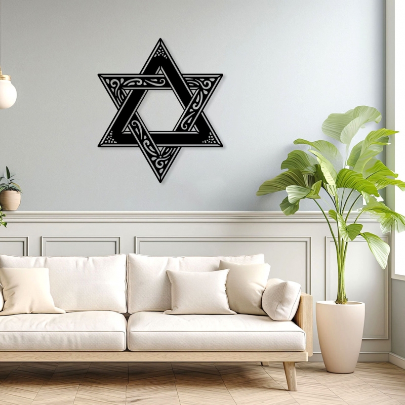 תמונת מתכת מגן דוד מעוטר