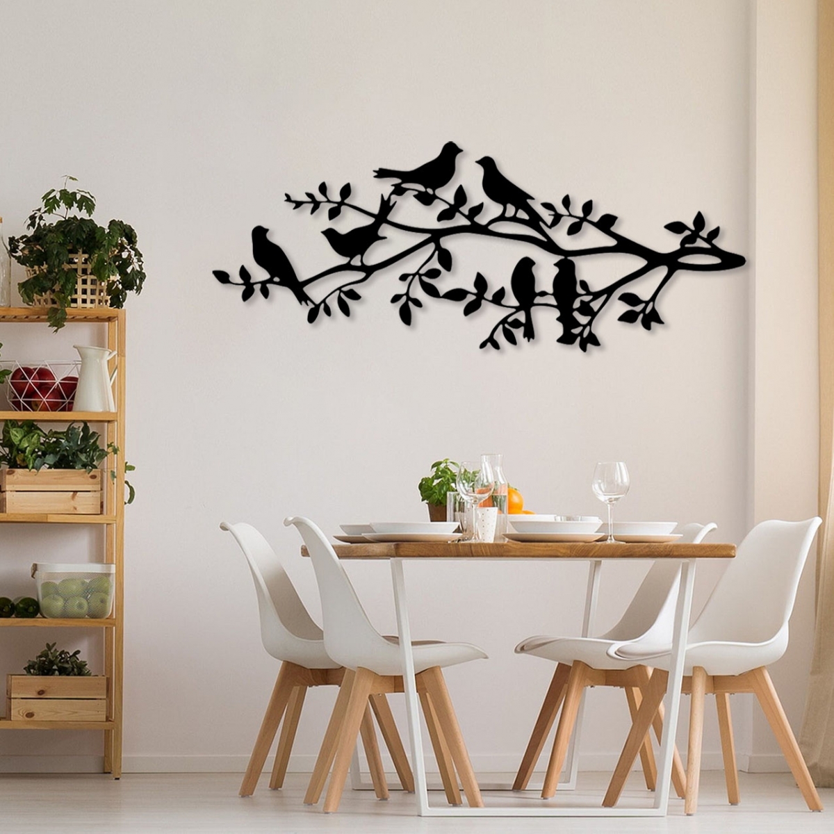 תמונת מתכת ציפורים על ענף העץ