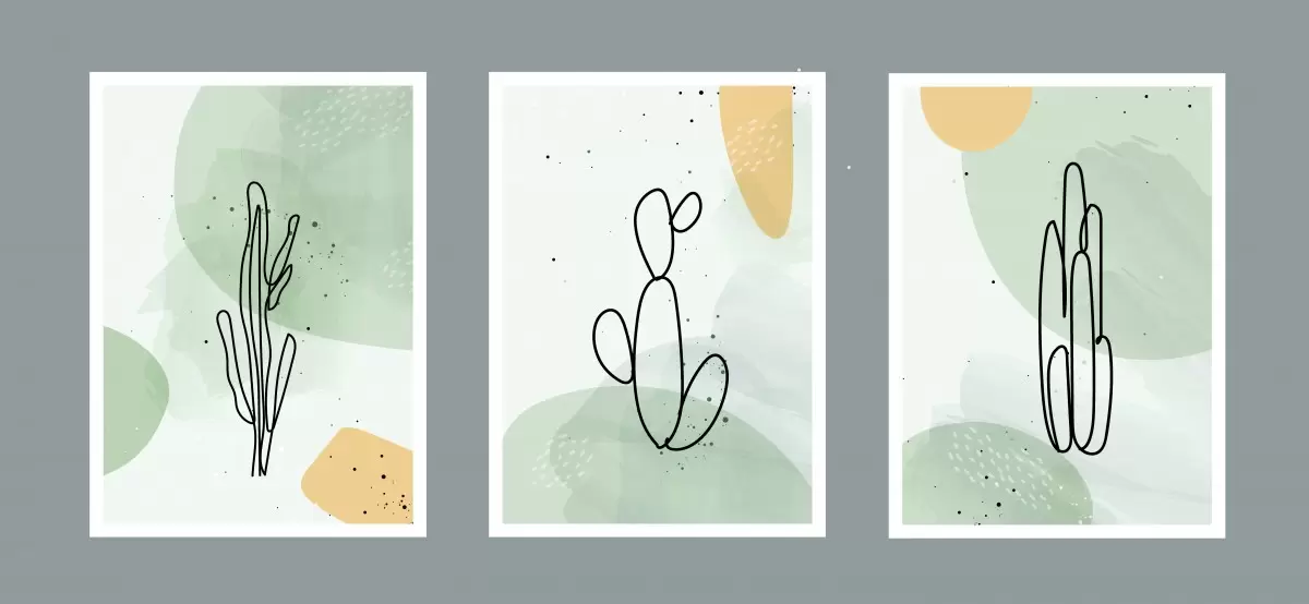 שלישיית קקטוסים בירוק – Artpicked Modern | תמונה לסלון בסגנון מודרני