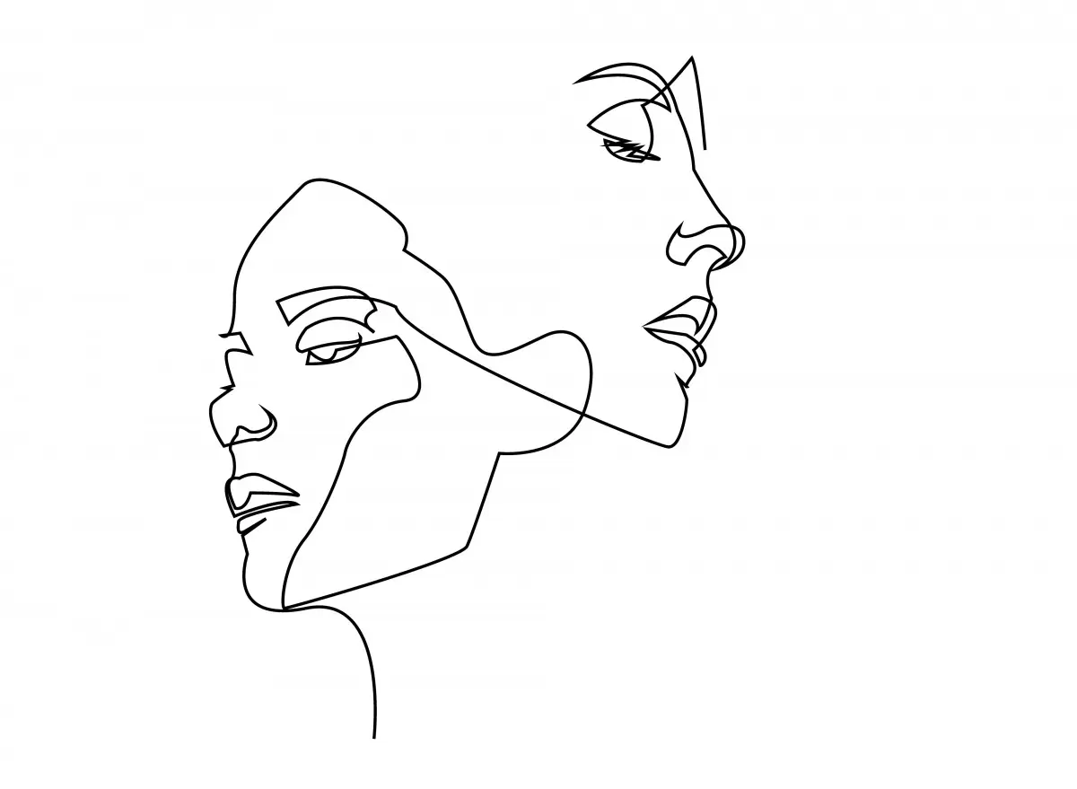 זוגיות פנים ציור בקו - Artpicked Modern - סלון בסגנון מינימליסטי ציור בקו אחד  - מק''ט: 376389