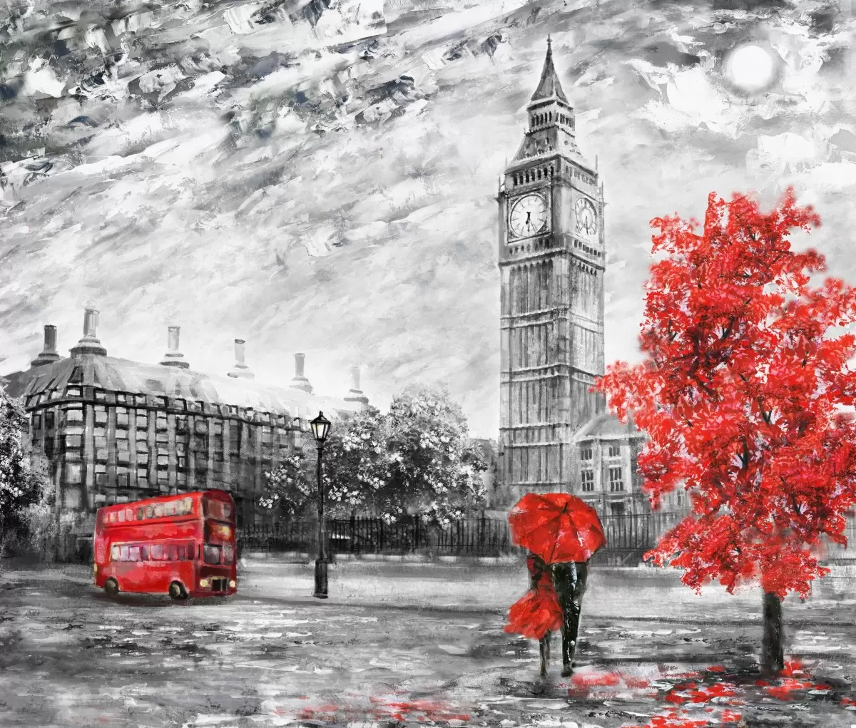 ביג בן לונדון שחור לבן אדום - Artpicked Modern - תמונות אורבניות לסלון תמונות קנבס זכוכית מודרניות  - מק''ט: 376442