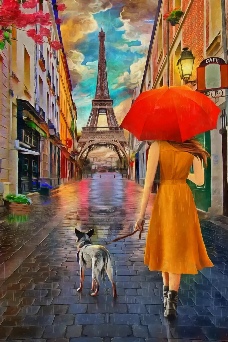 שגרה פריזאית - Artpicked Modern - תמונות אורבניות לסלון מטריות  - מק''ט: 376467