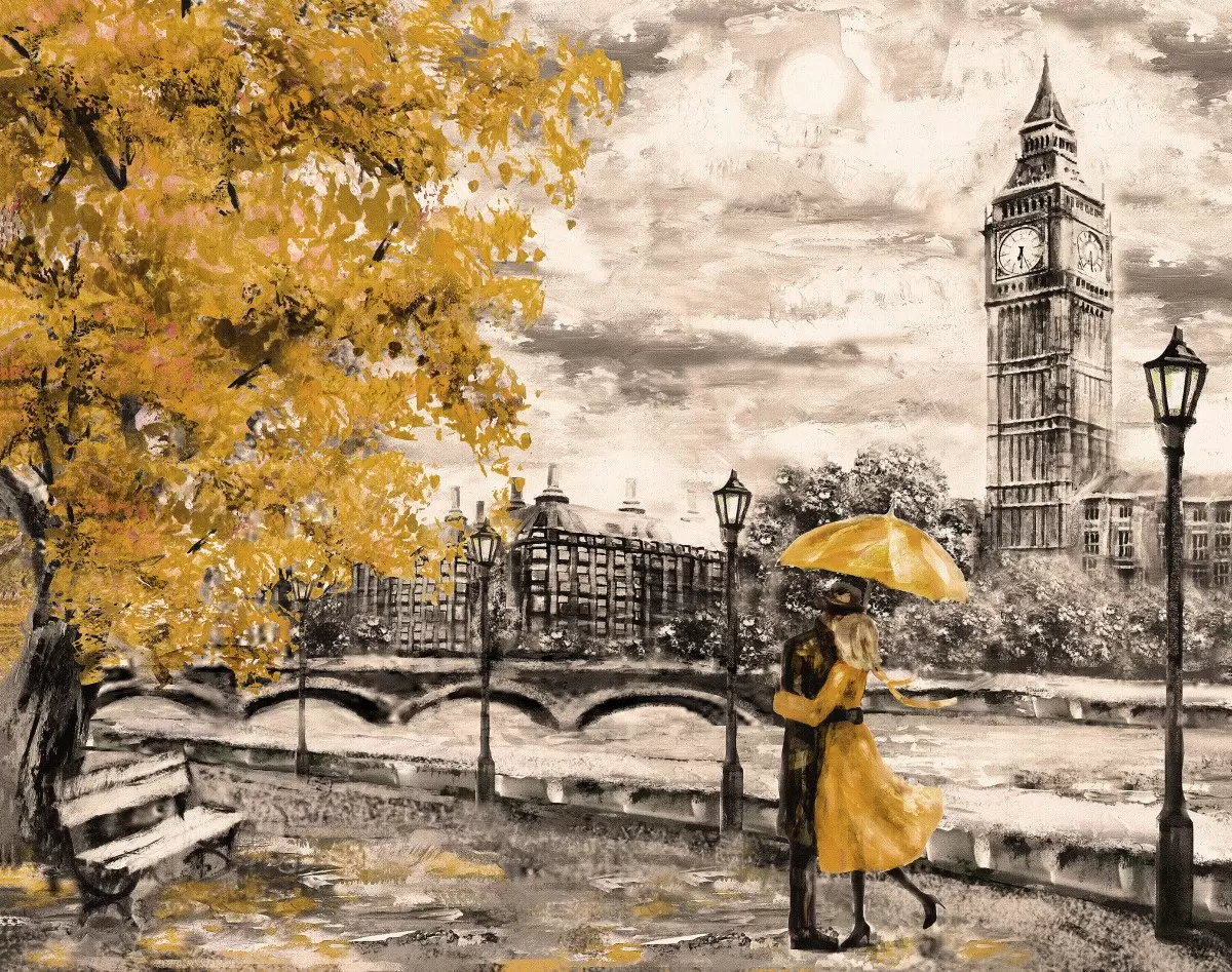 לונדון בשחור לבן צהוב - Artpicked Modern - תמונות אורבניות לסלון  - מק''ט: 386101
