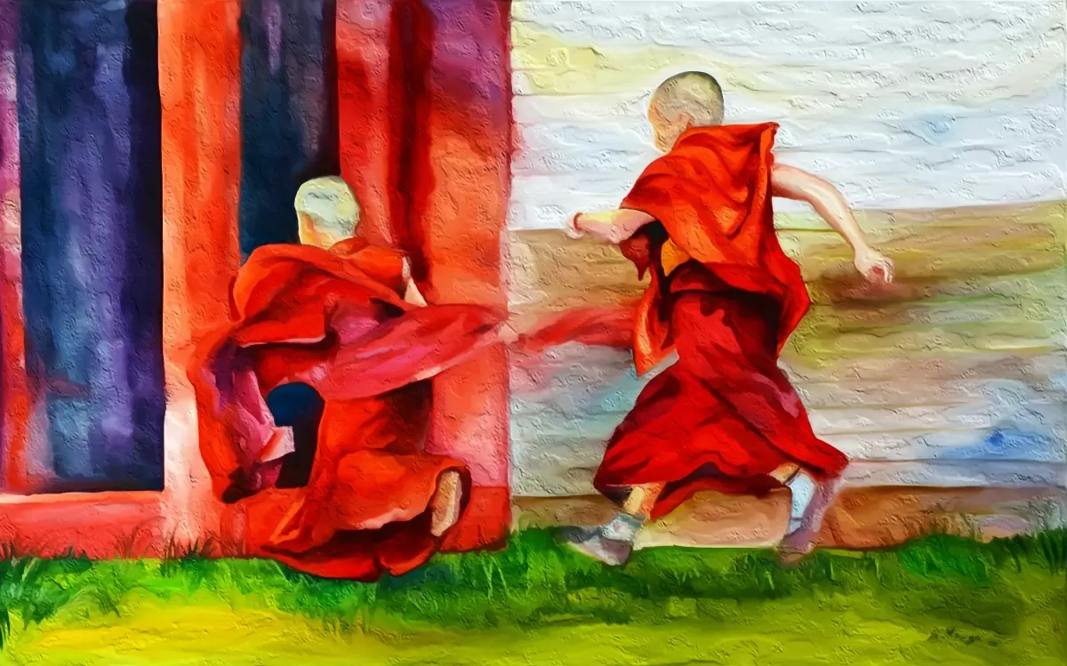 #0014 נזירים טיבטים - Clara Zack - תמונות צבעוניות לסלון מדיה מעורבת מיקס מדיה  - מק''ט: 338429