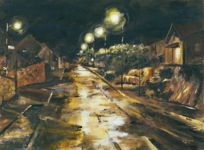 רחוב גשום בלילה