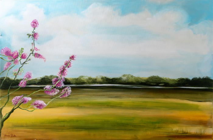 שדה עם עץ ורוד