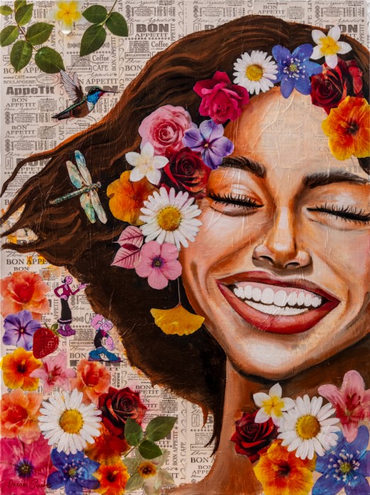 מחייכת לעולם עם פרחים