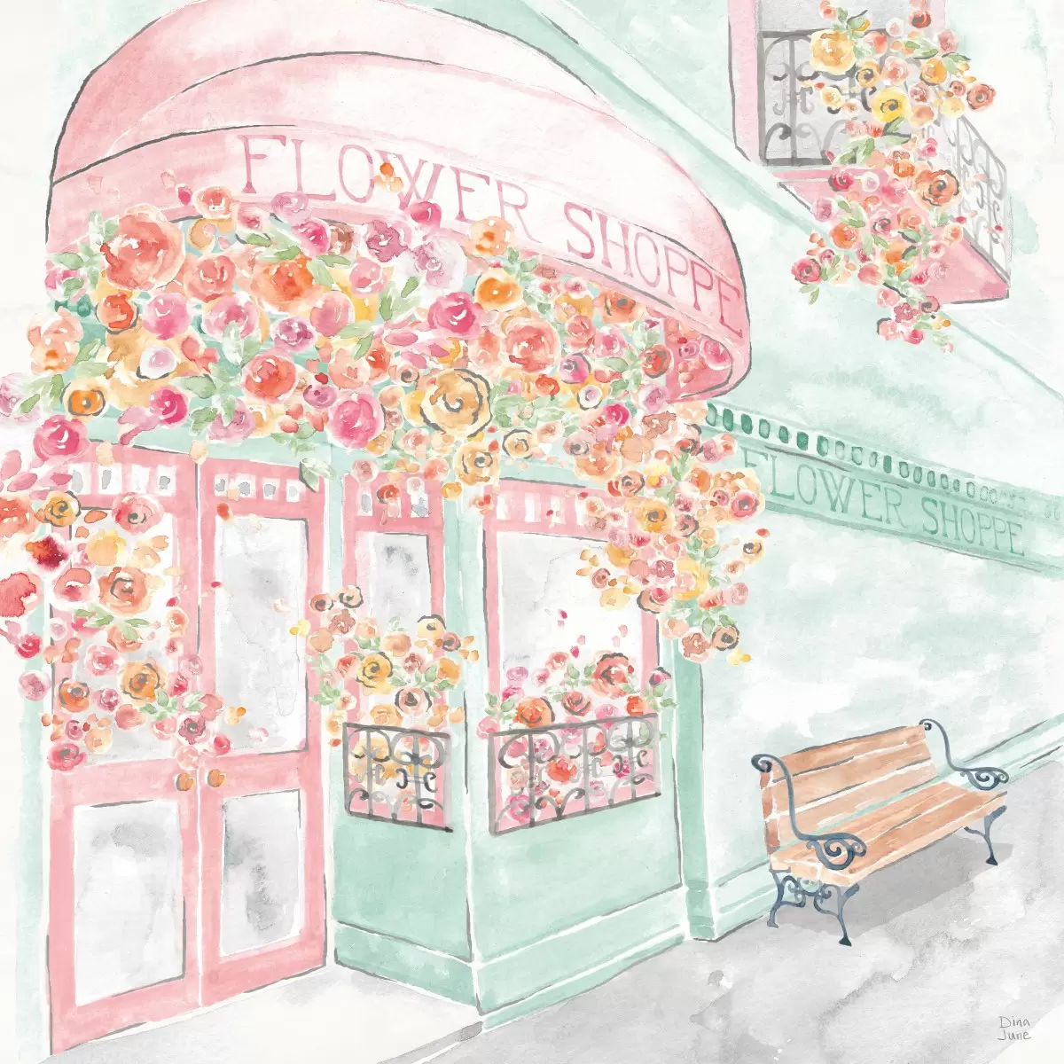 חנות הפרחים - Dina June - תמונות לסלון רגוע ונעים וינטג' רטרו  - מק''ט: 387109