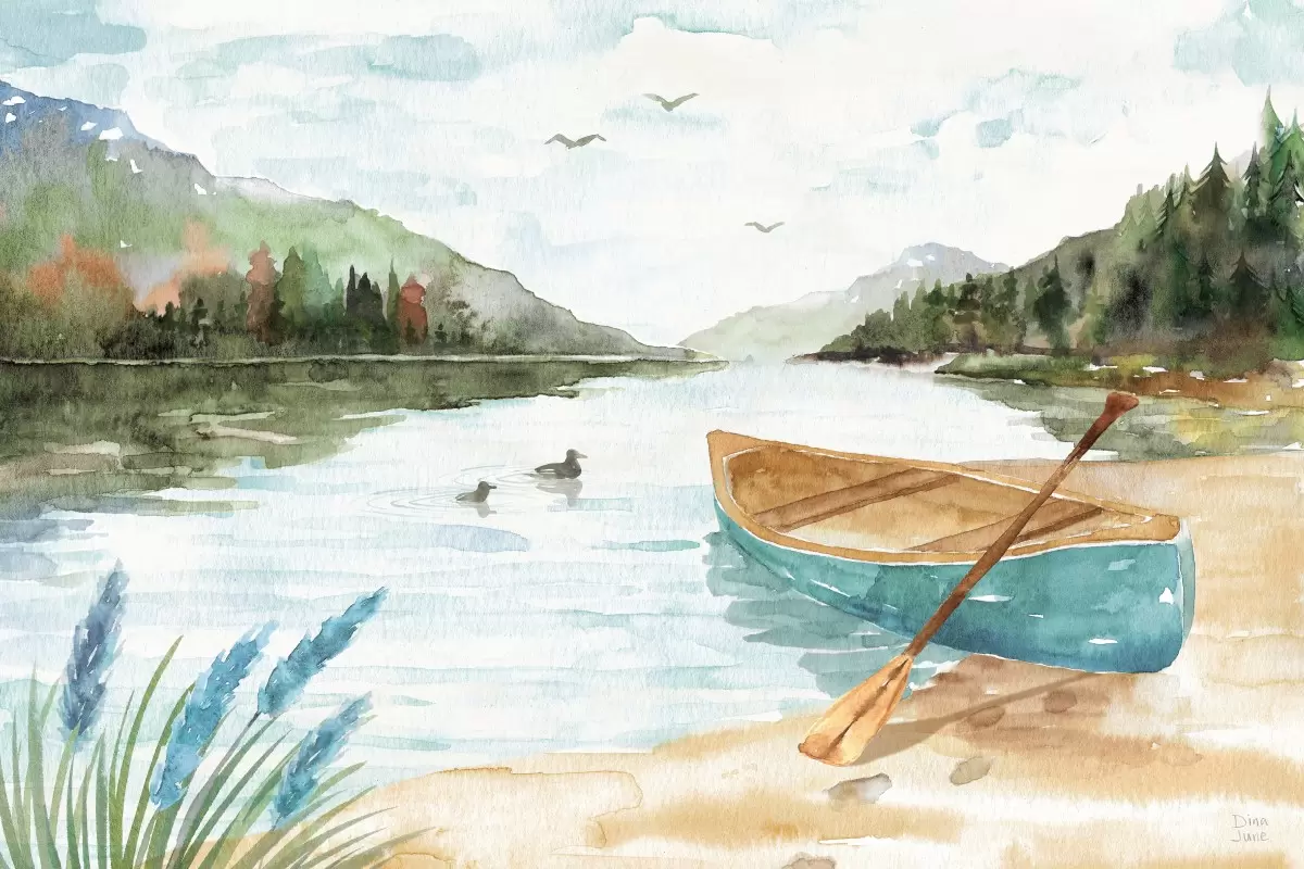 שלווה באגם - Dina June - תמונות לסלון רגוע ונעים צבעי מים  - מק''ט: 387135