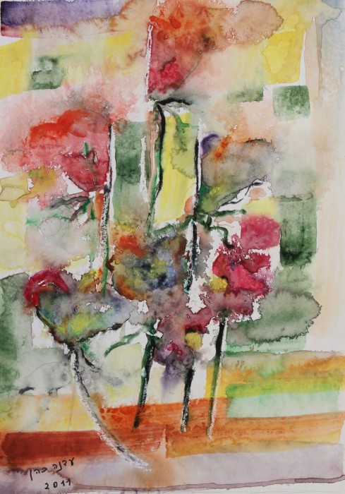 זר פרחים על רקע צבעוני