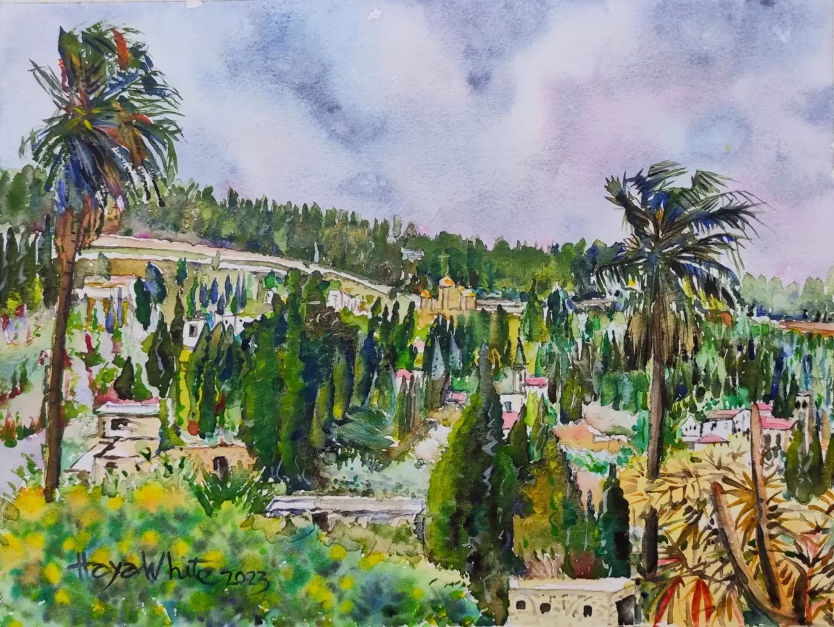 בין שני דקלים – חיה וייט לימיטד | תמונה לסלון בסגנון כפרי