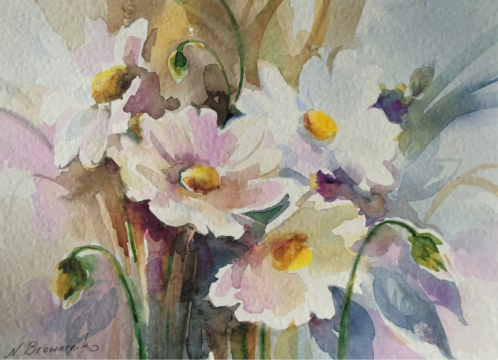  פרחים לבנים - נטליה ברברניק - צבעי מים  - מק''ט: 330403