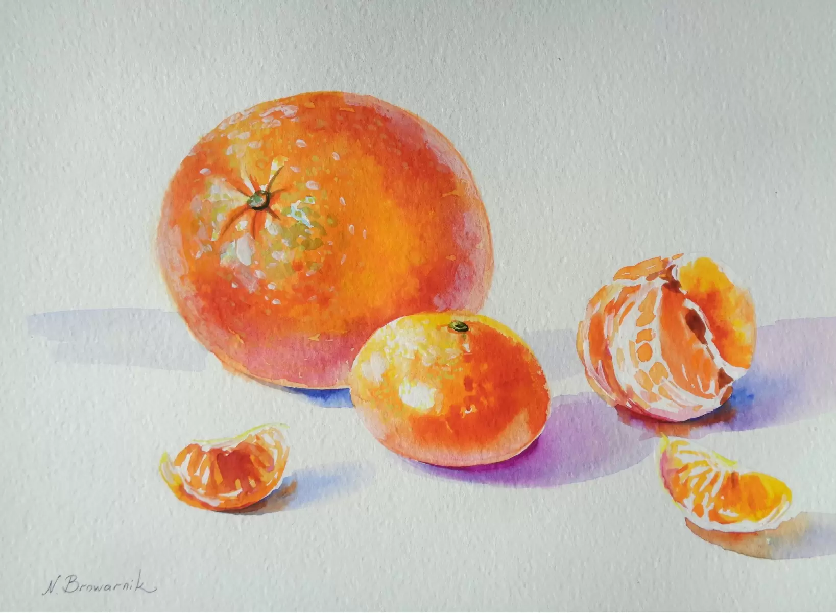תפוז ומנדרינות - נטליה ברברניק - תמונות למטבח כפרי צבעי מים  - מק''ט: 330619